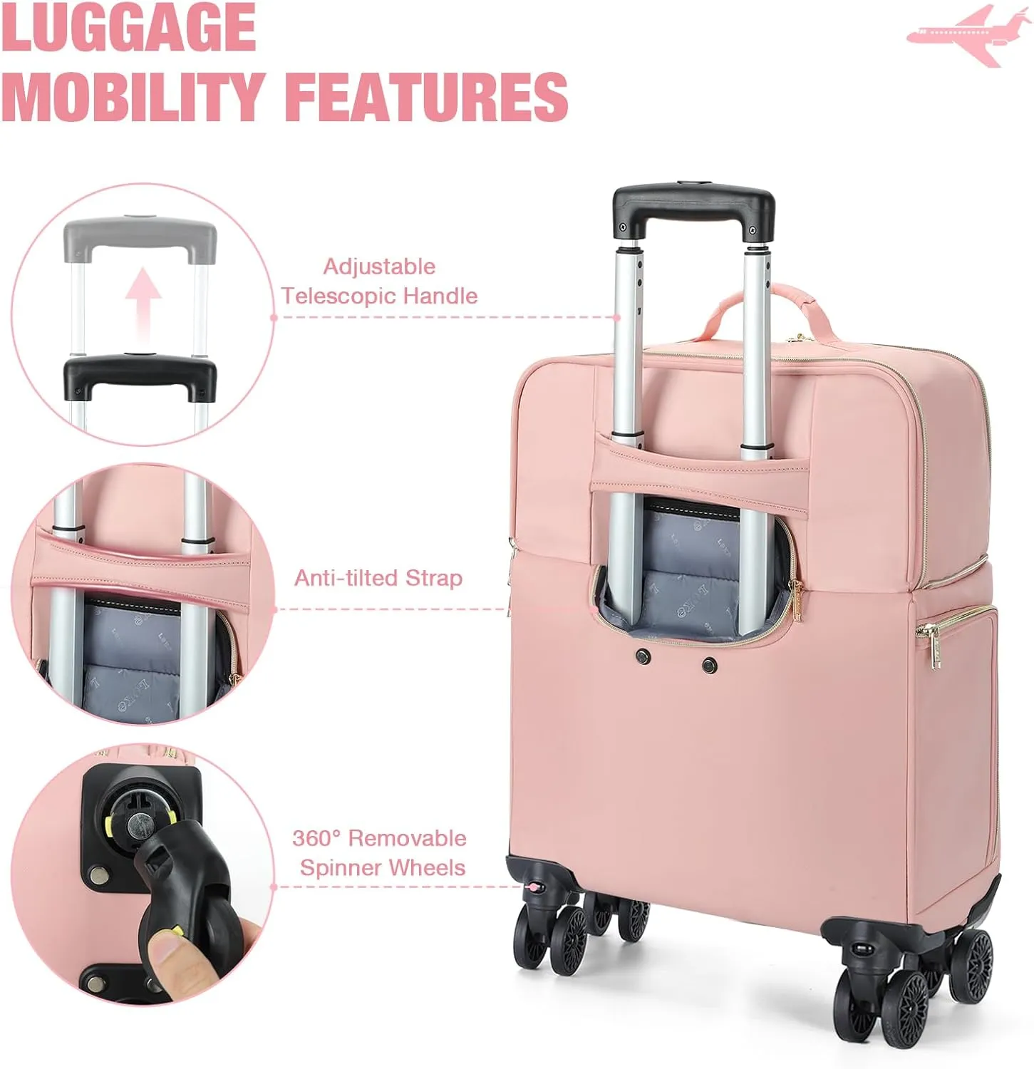 Softside Expandable Luggage with 4 Spinner Wheels 20" Pink
