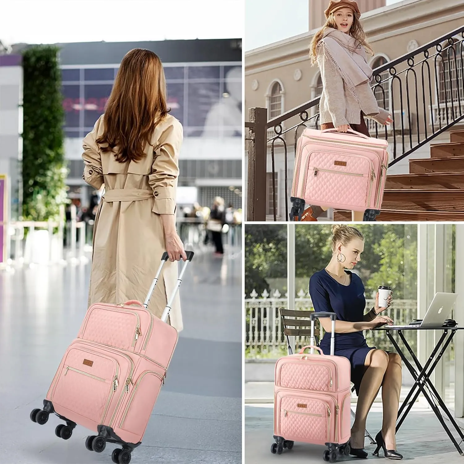 Softside Expandable Luggage with 4 Spinner Wheels 20" Pink