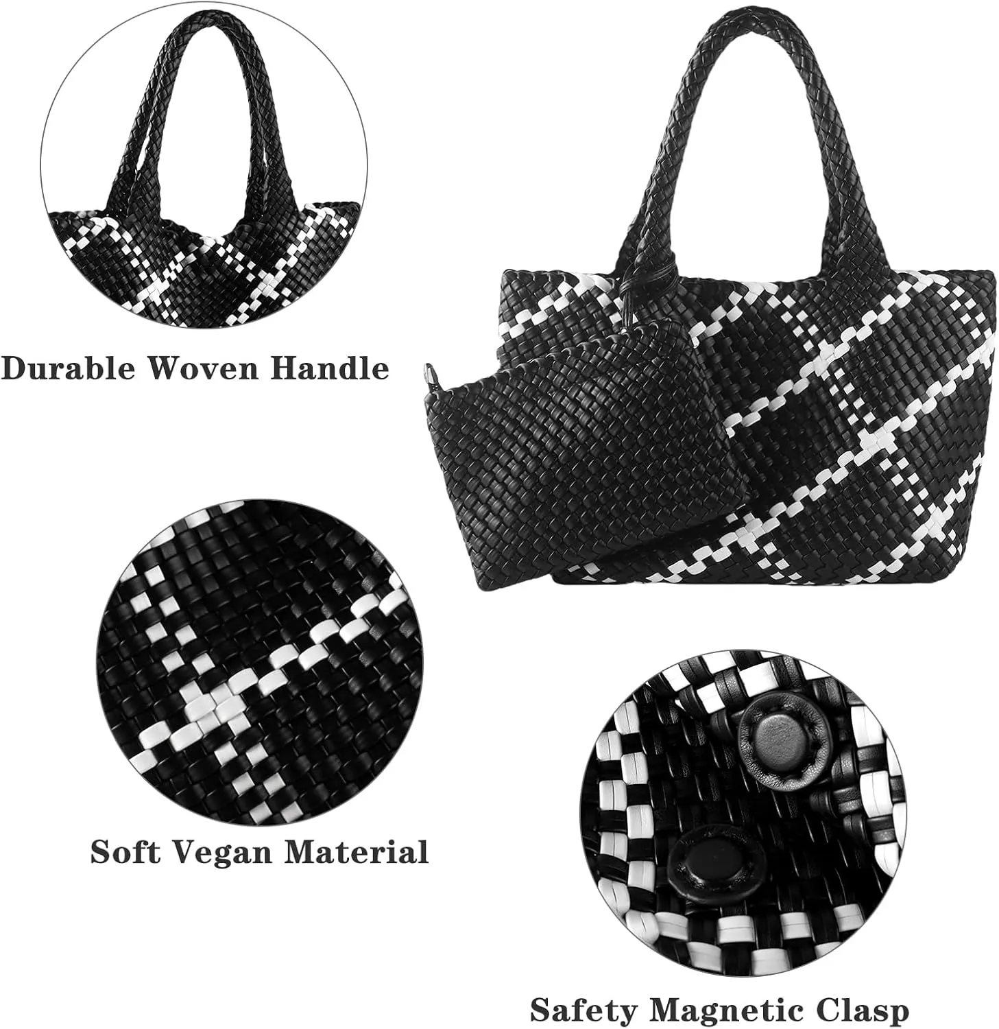 SporGenius Woven Tote Bag for Women, Large Summer Beach Bags with Top Handle Handbag, Vegan Leather Totes Purse