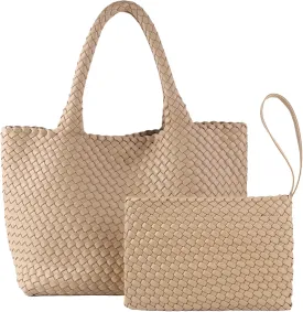 SporGenius Woven Tote Bag for Women, Large Summer Beach Bags with Top Handle Handbag, Vegan Leather Totes Purse