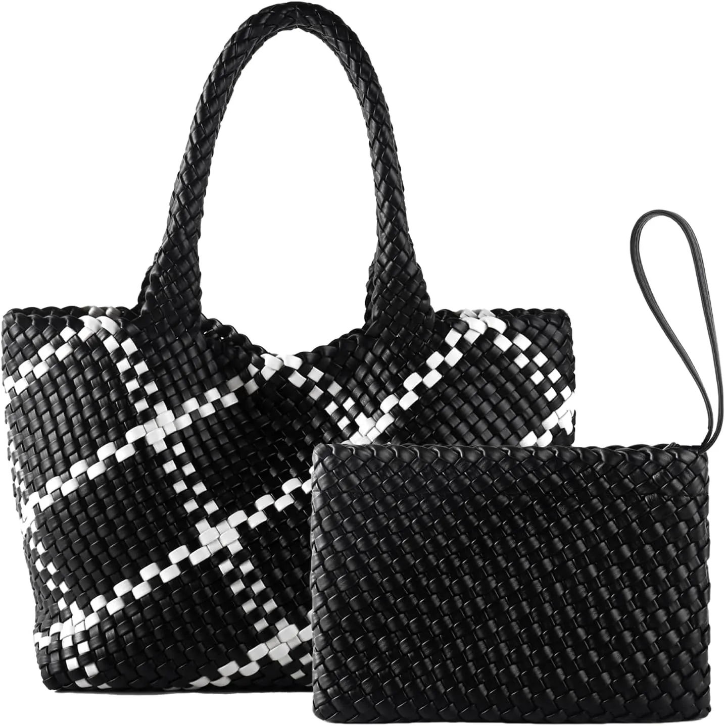 SporGenius Woven Tote Bag for Women, Large Summer Beach Bags with Top Handle Handbag, Vegan Leather Totes Purse