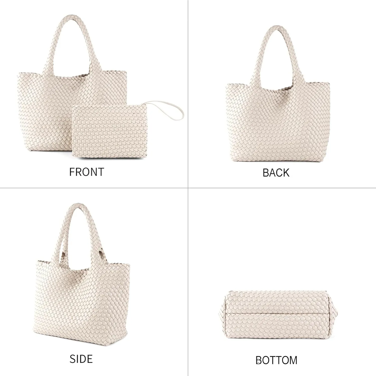 SporGenius Woven Tote Bag for Women, Large Summer Beach Bags with Top Handle Handbag, Vegan Leather Totes Purse