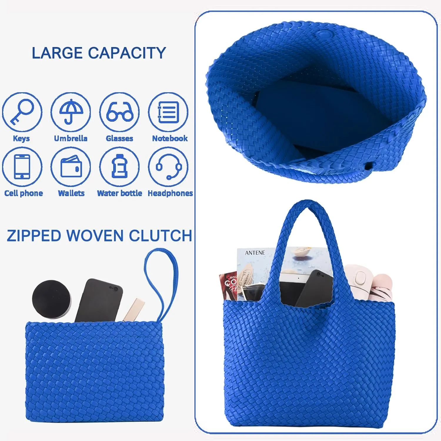 SporGenius Woven Tote Bag for Women, Large Summer Beach Bags with Top Handle Handbag, Vegan Leather Totes Purse