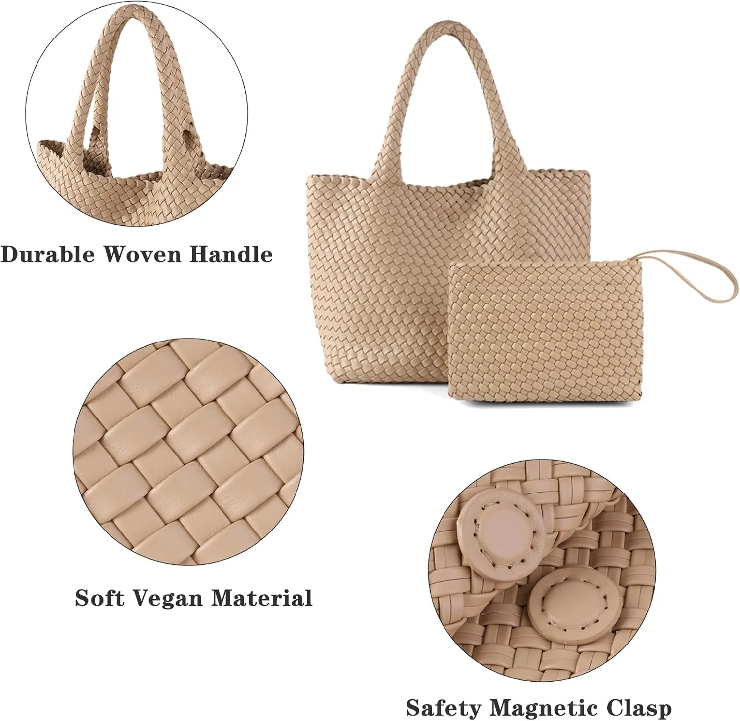 SporGenius Woven Tote Bag for Women, Large Summer Beach Bags with Top Handle Handbag, Vegan Leather Totes Purse
