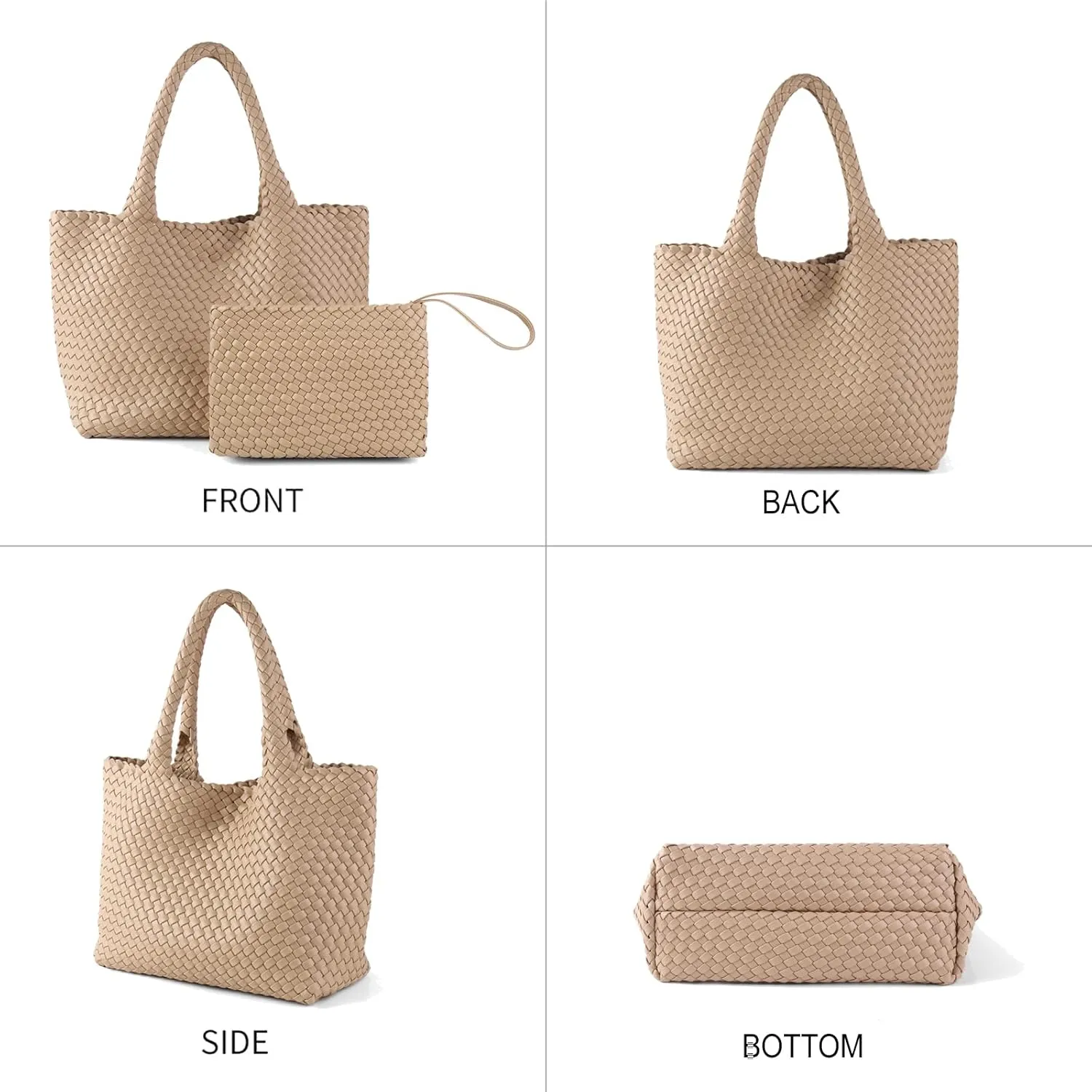 SporGenius Woven Tote Bag for Women, Large Summer Beach Bags with Top Handle Handbag, Vegan Leather Totes Purse