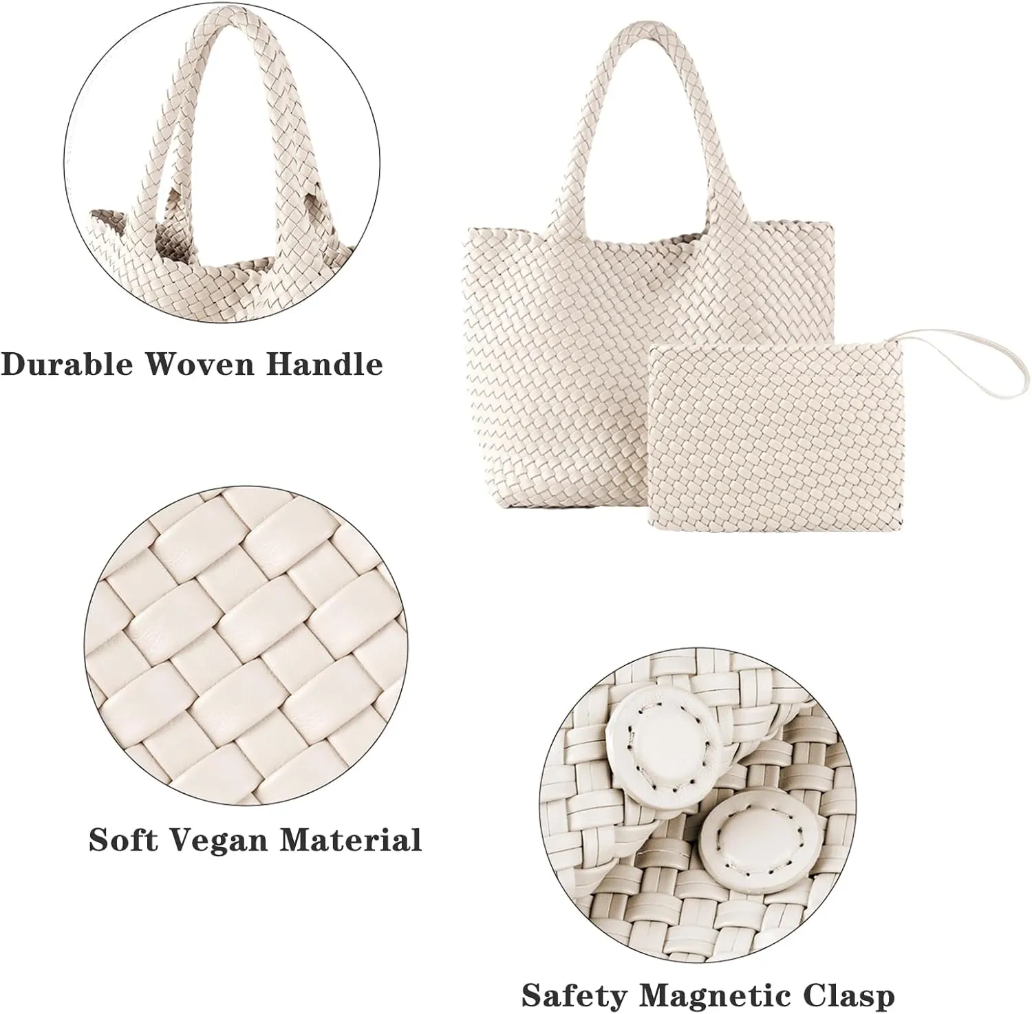 SporGenius Woven Tote Bag for Women, Large Summer Beach Bags with Top Handle Handbag, Vegan Leather Totes Purse