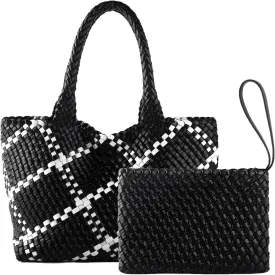 SporGenius Woven Tote Bag for Women, Large Summer Beach Bags with Top Handle Handbag, Vegan Leather Totes Purse