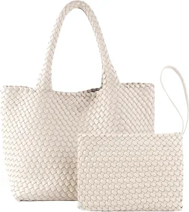 SporGenius Woven Tote Bag for Women, Large Summer Beach Bags with Top Handle Handbag, Vegan Leather Totes Purse