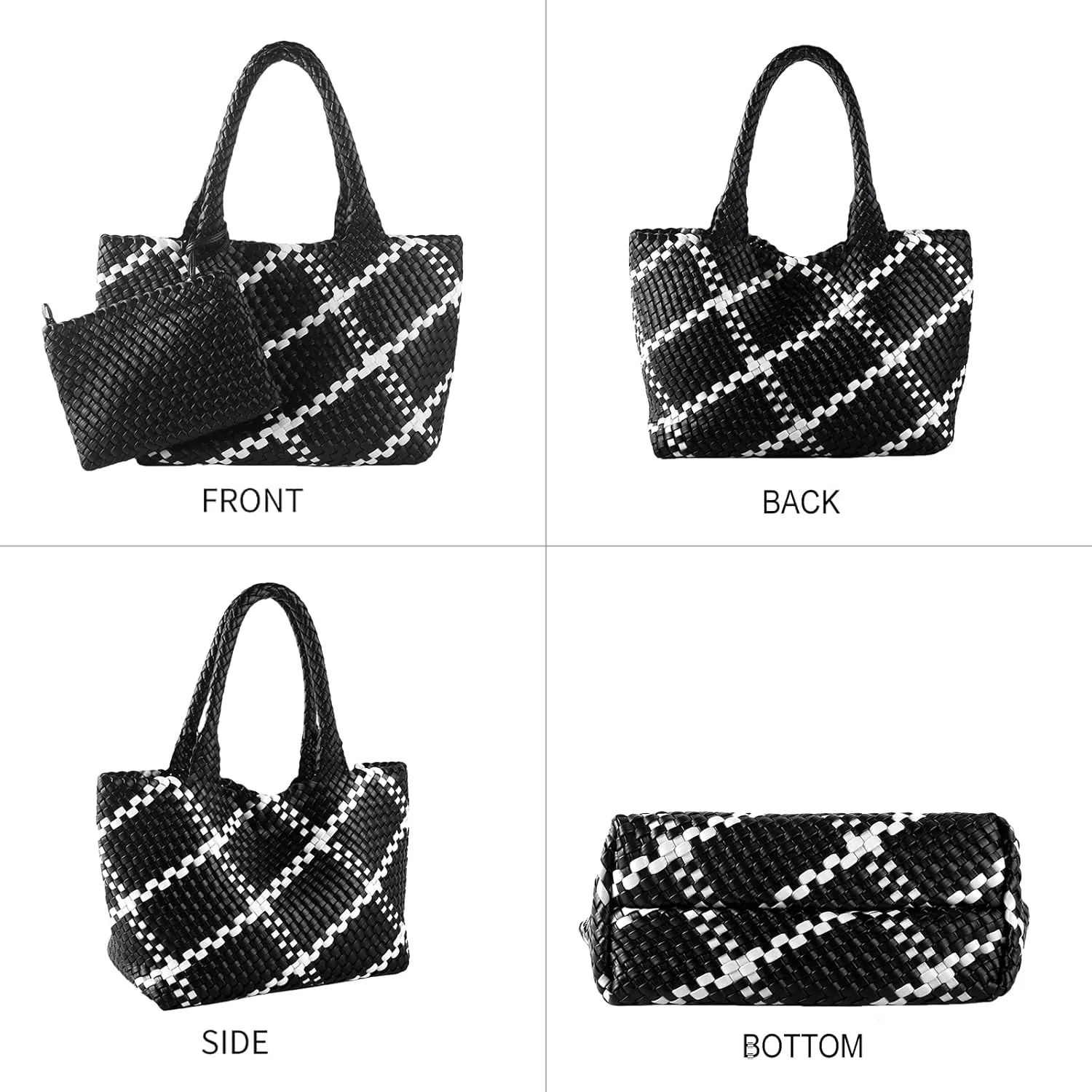 SporGenius Woven Tote Bag for Women, Large Summer Beach Bags with Top Handle Handbag, Vegan Leather Totes Purse