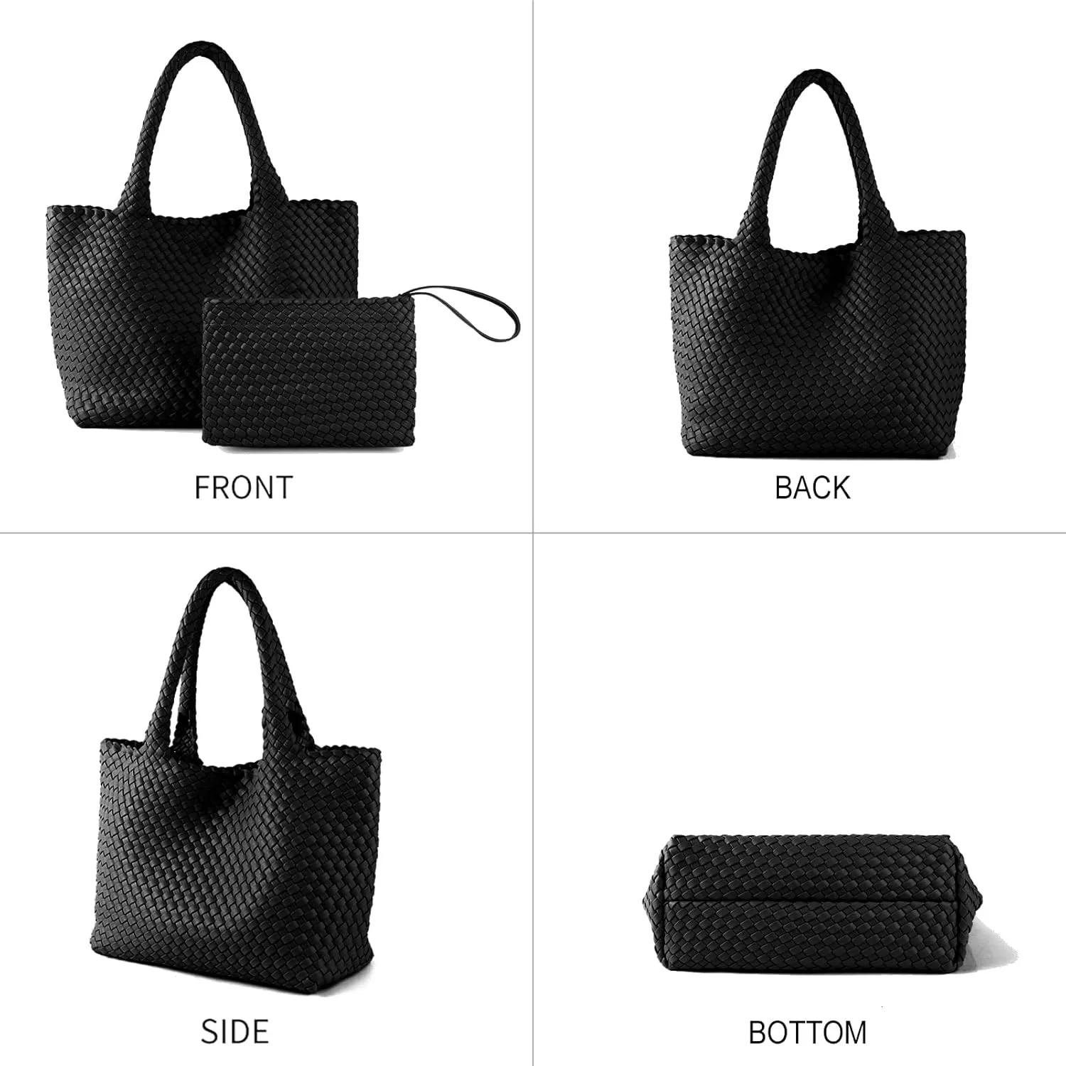SporGenius Woven Tote Bag for Women, Vegan Leather Beach Bags with Small Purse, Large Travel Top Handle Handbags