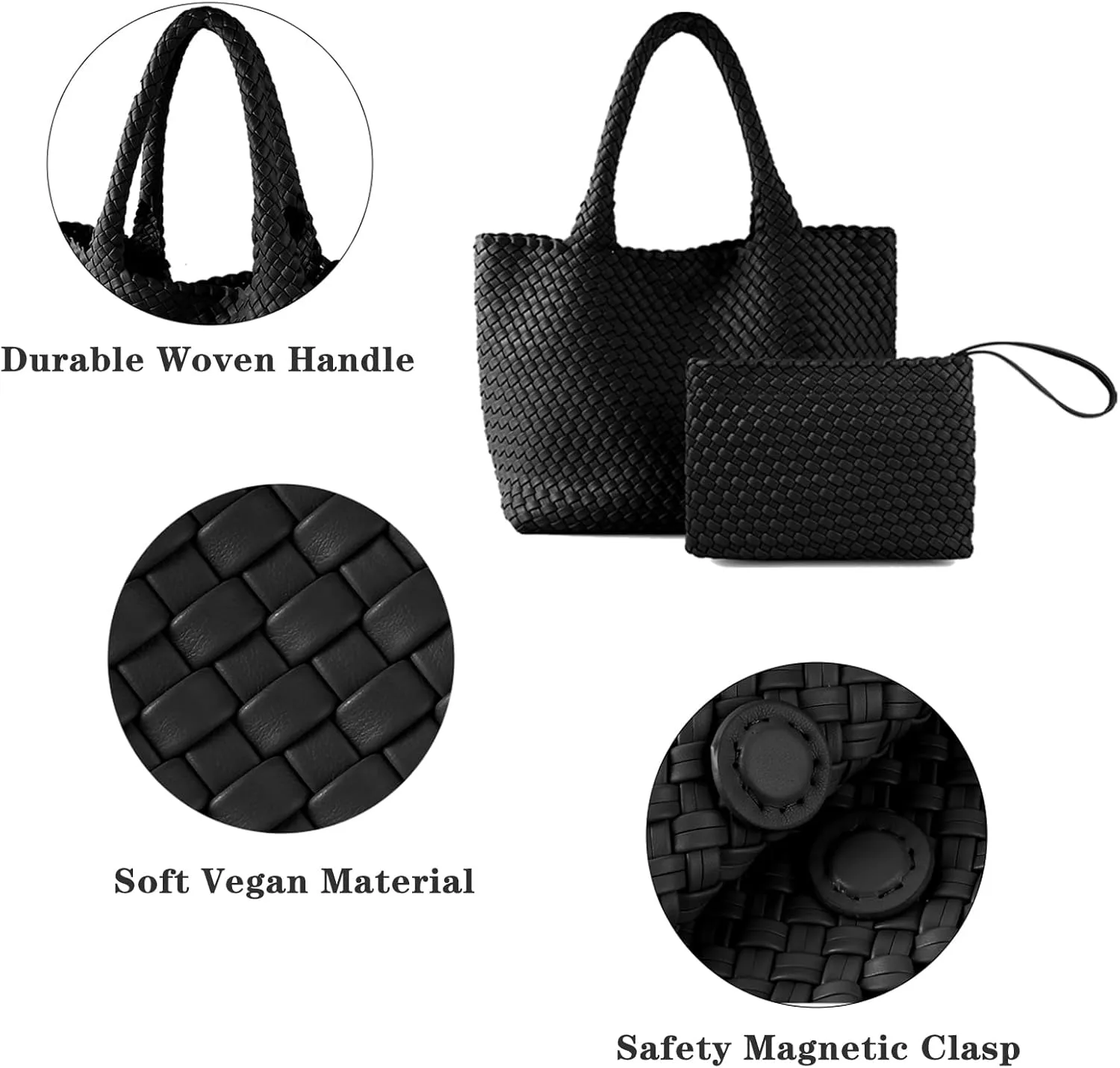 SporGenius Woven Tote Bag for Women, Vegan Leather Beach Bags with Small Purse, Large Travel Top Handle Handbags