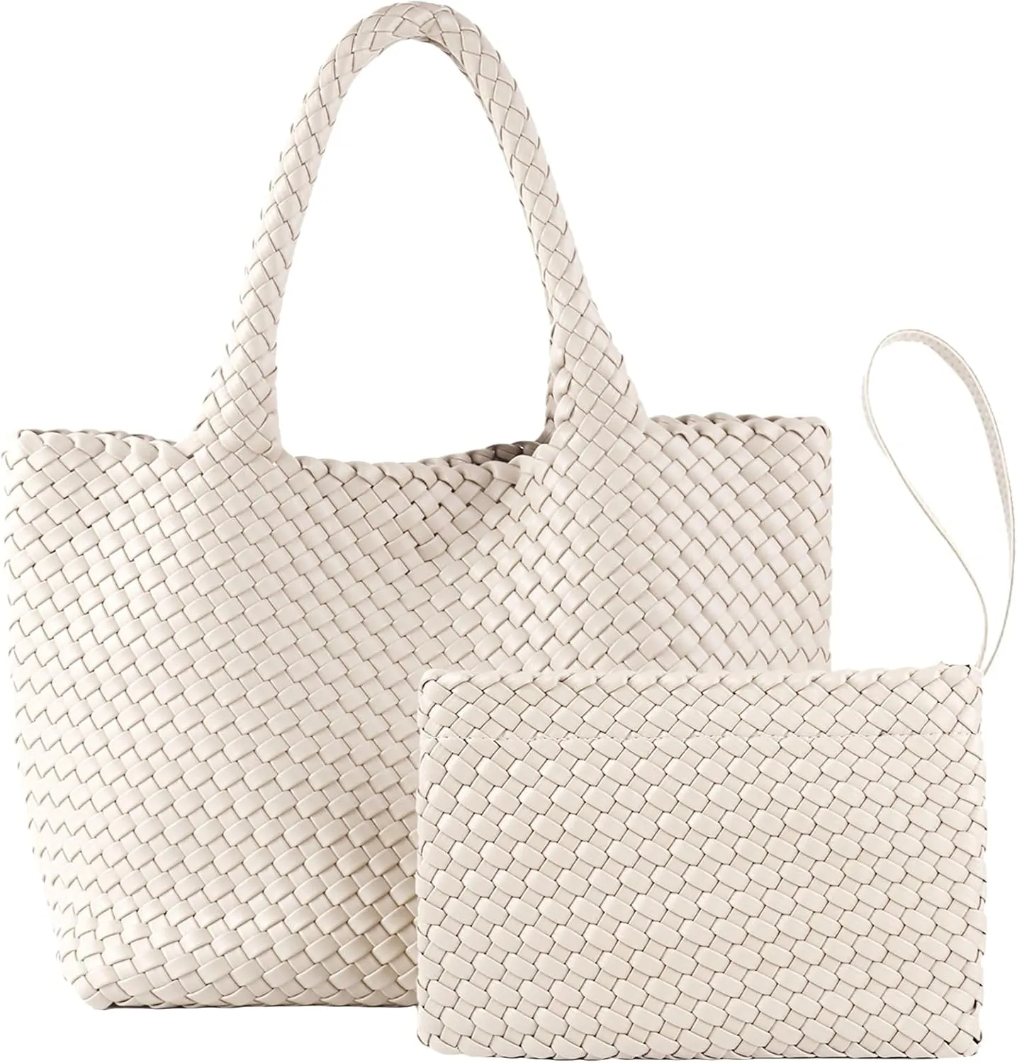 SporGenius Woven Tote Bag for Women, Vegan Leather Beach Bags with Small Purse, Large Travel Top Handle Handbags