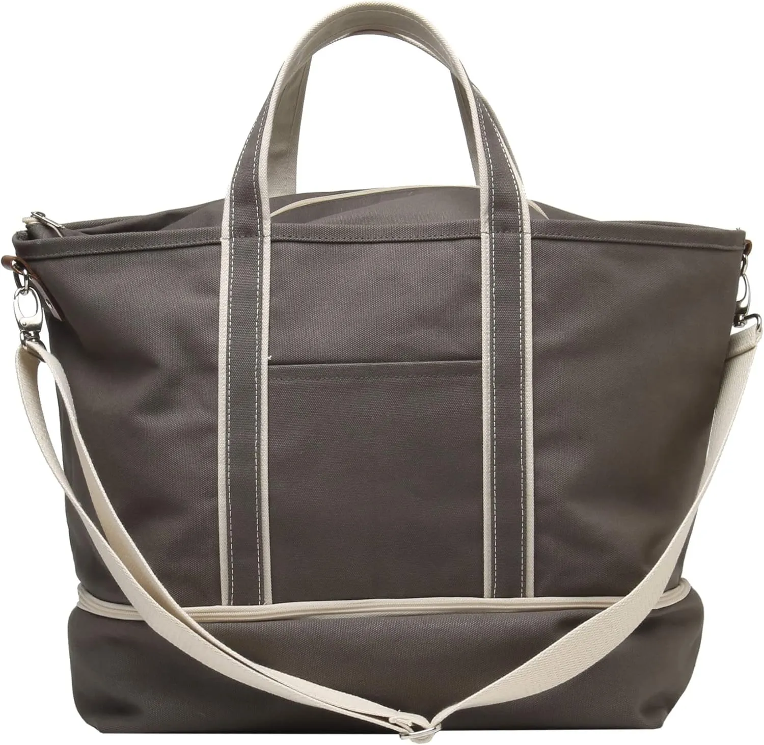 Tag&Crew Multi Pocket Rhodes Boat Weekender Travel Duffle Canvas Bag with Shoe Compartment, Detachable Shoulder Strap, Grey