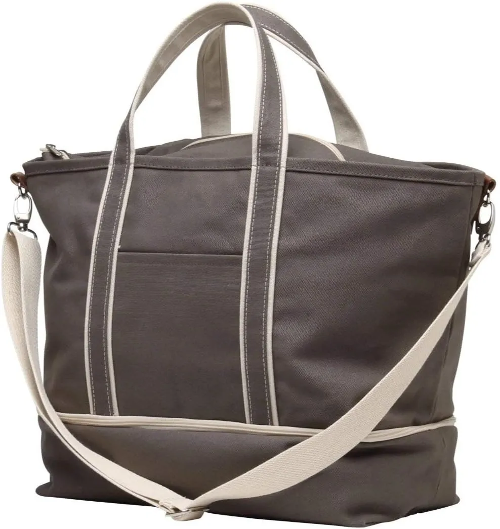 Tag&Crew Multi Pocket Rhodes Boat Weekender Travel Duffle Canvas Bag with Shoe Compartment, Detachable Shoulder Strap, Grey