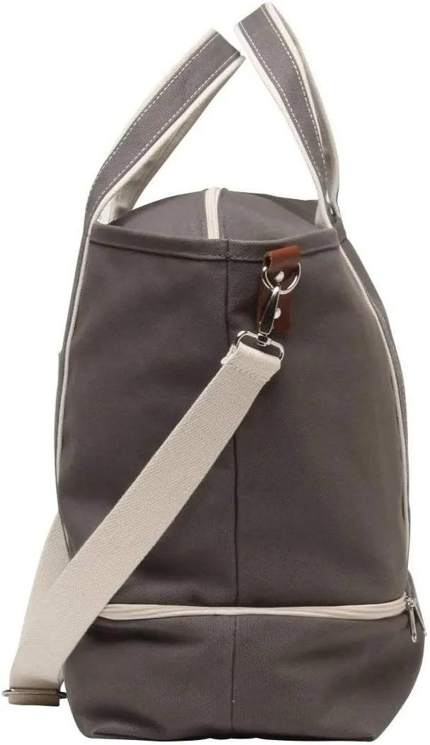 Tag&Crew Multi Pocket Rhodes Boat Weekender Travel Duffle Canvas Bag with Shoe Compartment, Detachable Shoulder Strap, Grey
