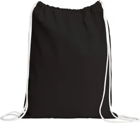 TBF (12 Pack) Set of 12 Durable Cotton Canvas Drawstring Backpack Bags 14" W x 16" H (Black)