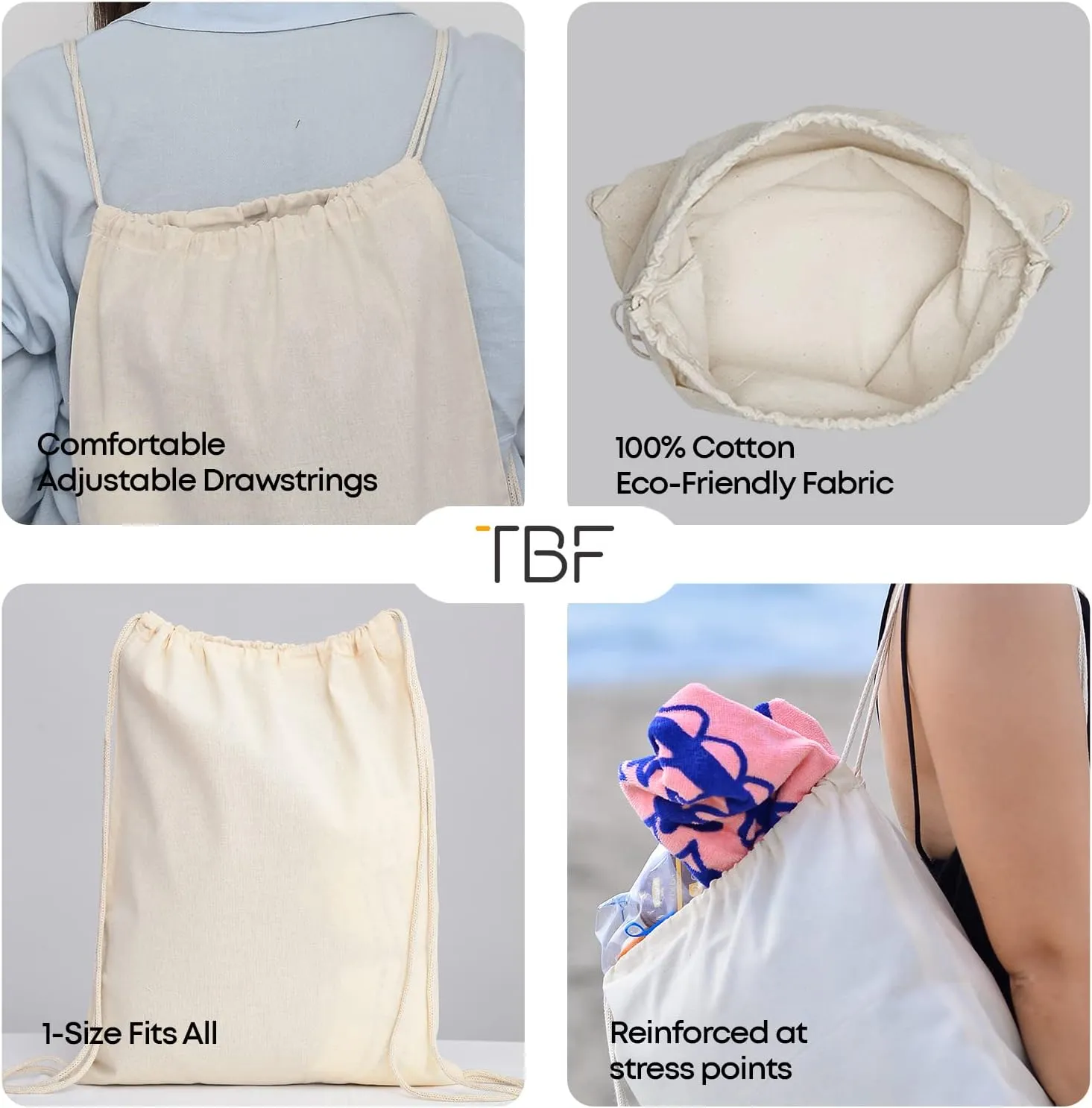 TBF (12 Pack) Set of 12 Durable Cotton Canvas Drawstring Backpack Bags (Small (14" W x 16" H))