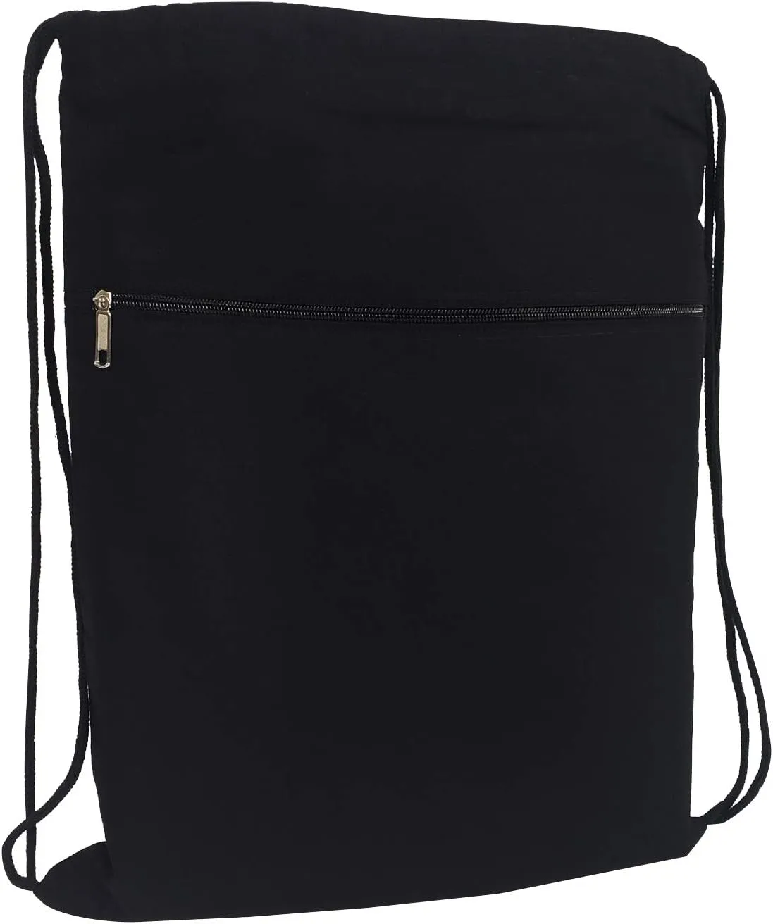 TBF Cotton Canvas Drawstring Backpack with Zippered Front Pocket Cinch Sack Pull String Sport Bags for Gym, Hike, Men Women Kids Bags (Black, Set of 3)