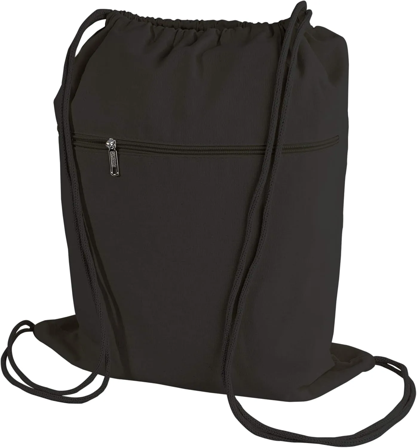 TBF Cotton Canvas Drawstring Backpack with Zippered Front Pocket Cinch Sack Pull String Sport Bags for Gym, Hike, Men Women Kids Bags (Black, Set of 3)