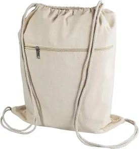 TBF Cotton Canvas Drawstring Backpack with Zippered Front Pocket Cinch Sack Pull String Sport Bags for Gym, Hike, Men Women Kids Bags (Natural, Set of 3)