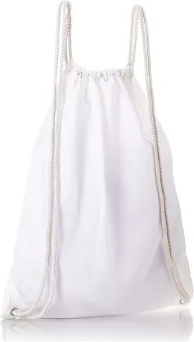 TBF Wholesale Durable Cotton Canvas White Drawstring Backpack Bags in Bulk 14" W x 18" H (12)