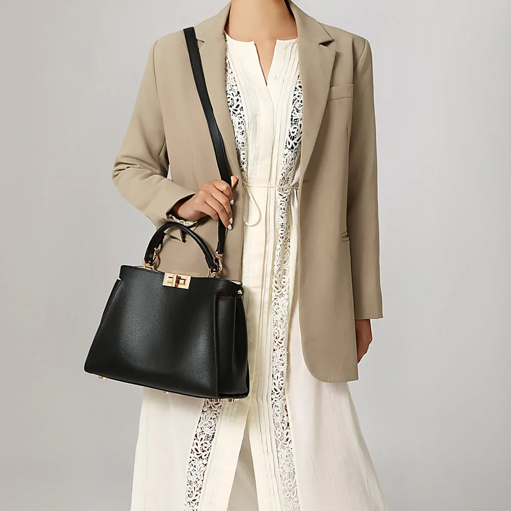 The Amy | Luxury Black Leather Handbag – Elegant & Versatile