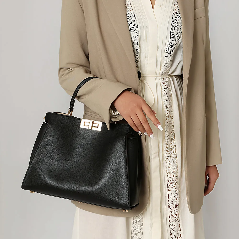 The Amy | Luxury Black Leather Handbag – Elegant & Versatile