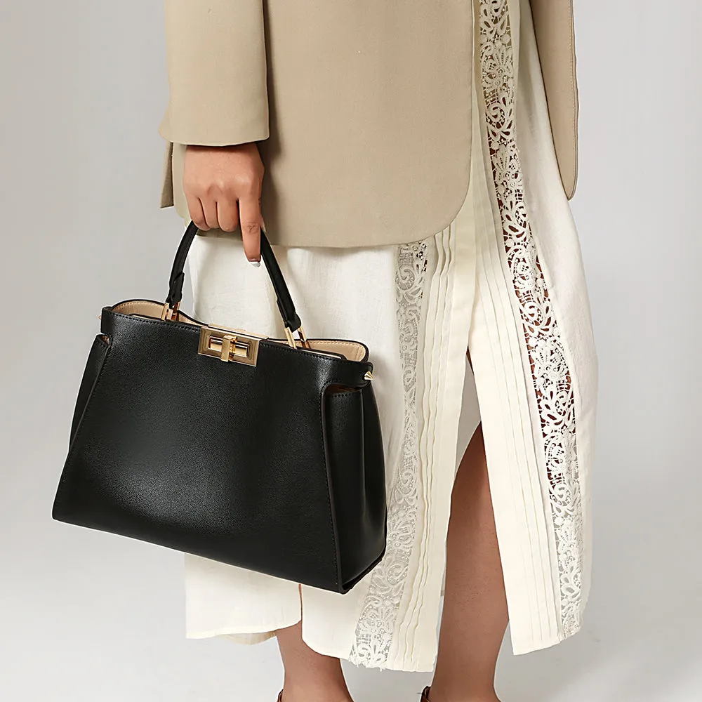 The Amy | Luxury Black Leather Handbag – Elegant & Versatile