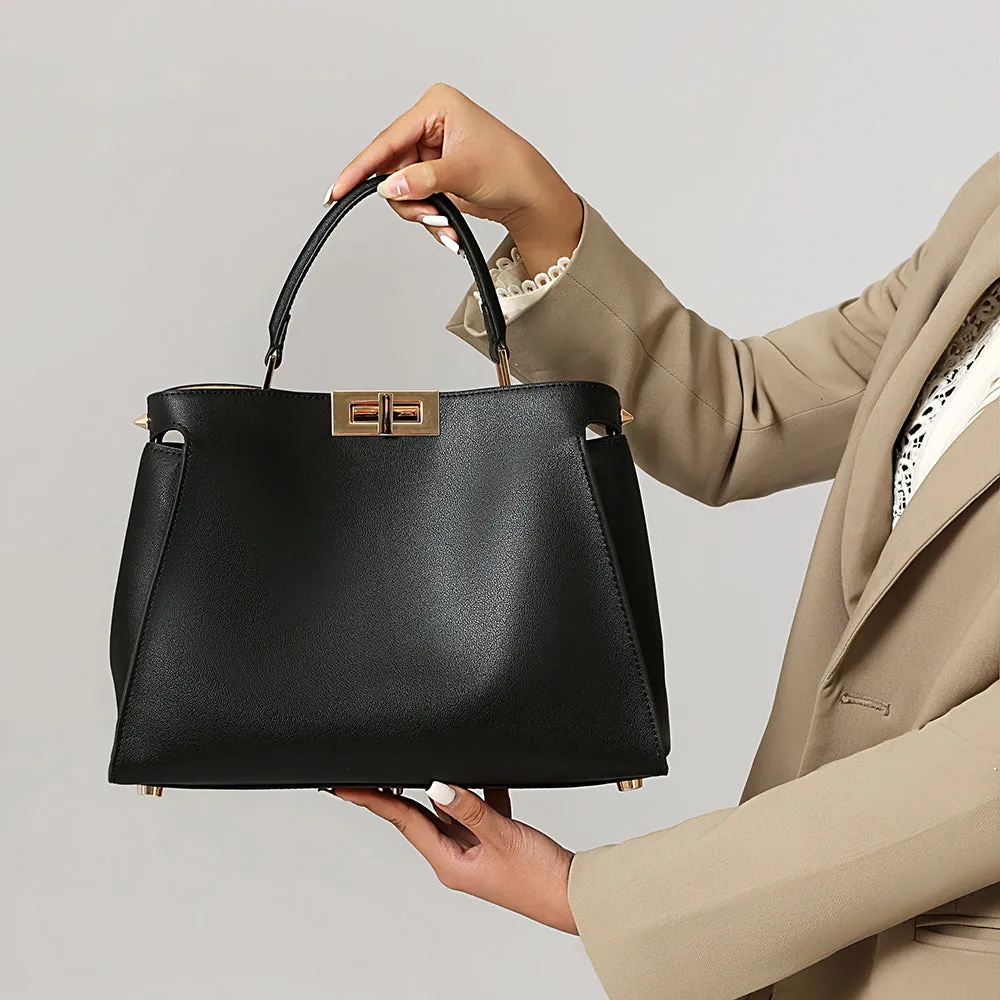 The Amy | Luxury Black Leather Handbag – Elegant & Versatile