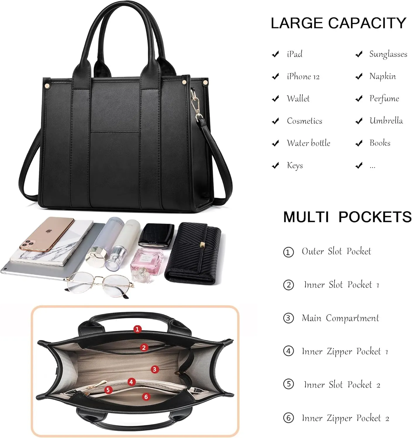 The Tote Bag Crossbody Purses for Women Shoulder Bag Handbags PU Leather Top Handle Bags with zipper