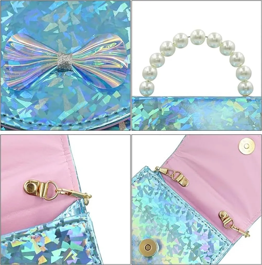 Toddler Elegant Mini Purse for Little Girls Shiny Handbag with Pearl Handle Cute Shoulder Bag for Kids