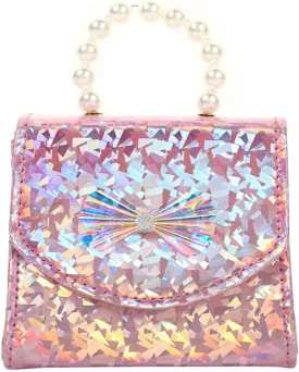 Toddler Elegant Mini Purse for Little Girls Shiny Handbag with Pearl Handle Cute Shoulder Bag for Kids