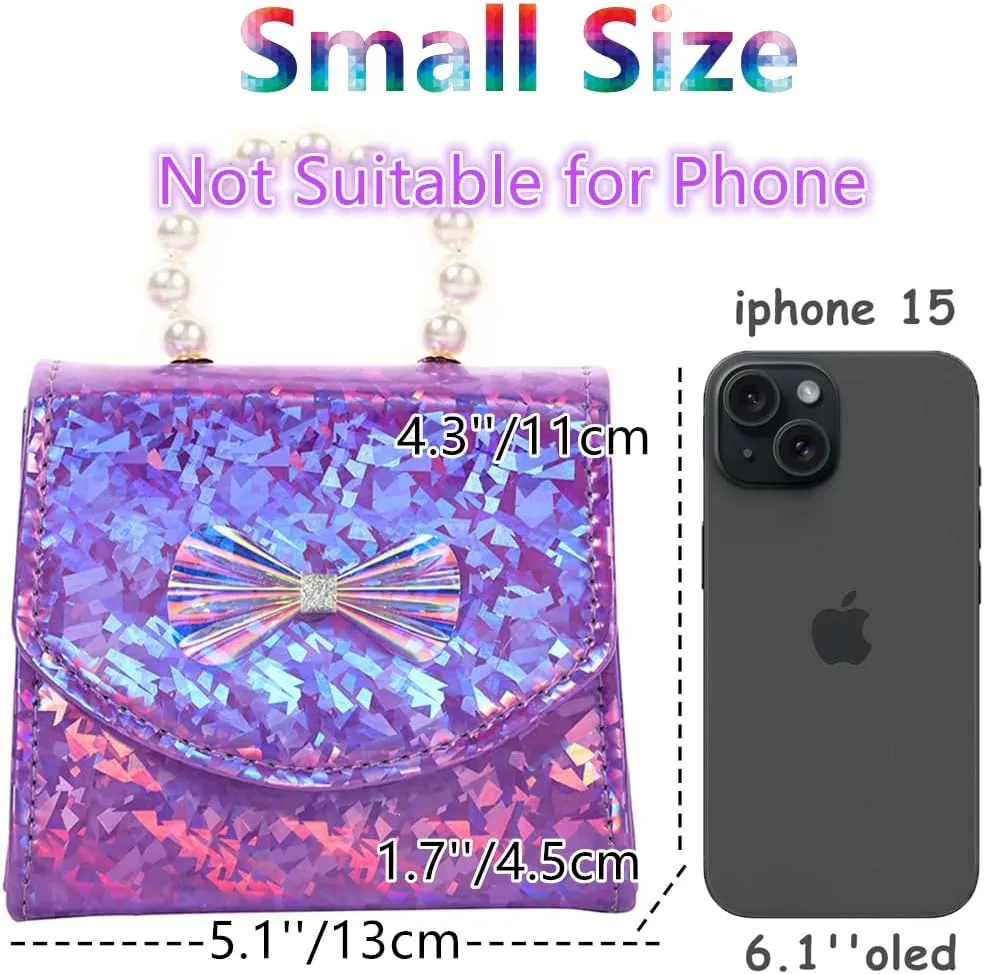 Toddler Elegant Mini Purse for Little Girls Shiny Handbag with Pearl Handle Cute Shoulder Bag for Kids