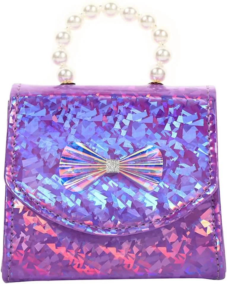 Toddler Elegant Mini Purse for Little Girls Shiny Handbag with Pearl Handle Cute Shoulder Bag for Kids