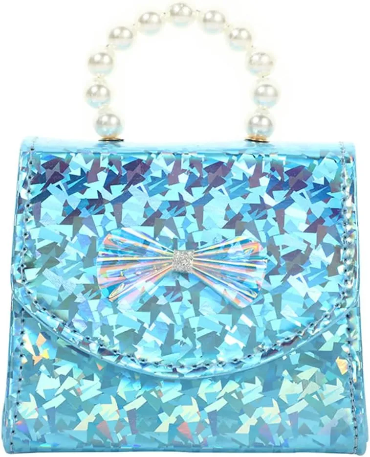 Toddler Elegant Mini Purse for Little Girls Shiny Handbag with Pearl Handle Cute Shoulder Bag for Kids
