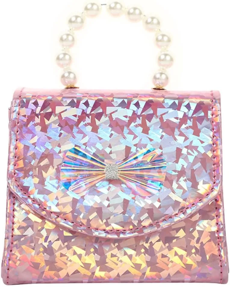 Toddler Elegant Mini Purse for Little Girls Shiny Handbag with Pearl Handle Cute Shoulder Bag for Kids