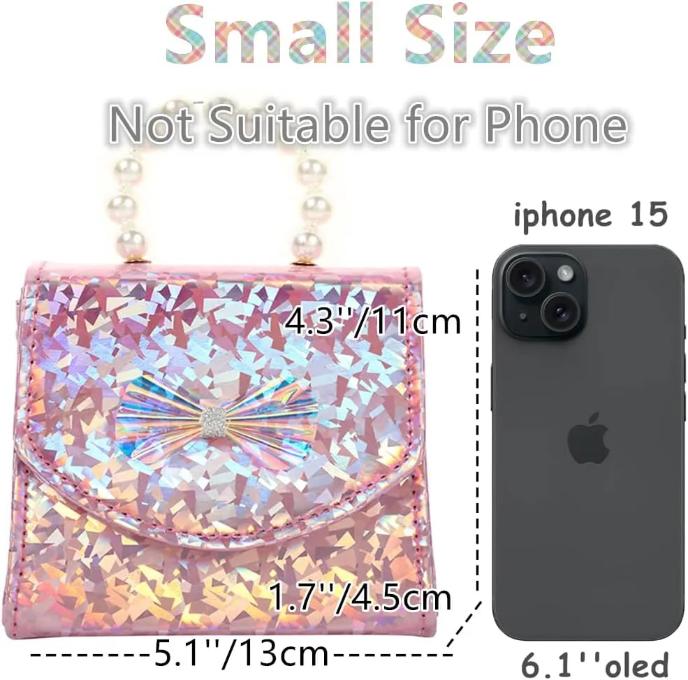 Toddler Elegant Mini Purse for Little Girls Shiny Handbag with Pearl Handle Cute Shoulder Bag for Kids