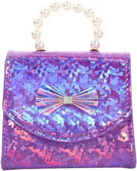 Toddler Elegant Mini Purse for Little Girls Shiny Handbag with Pearl Handle Cute Shoulder Bag for Kids