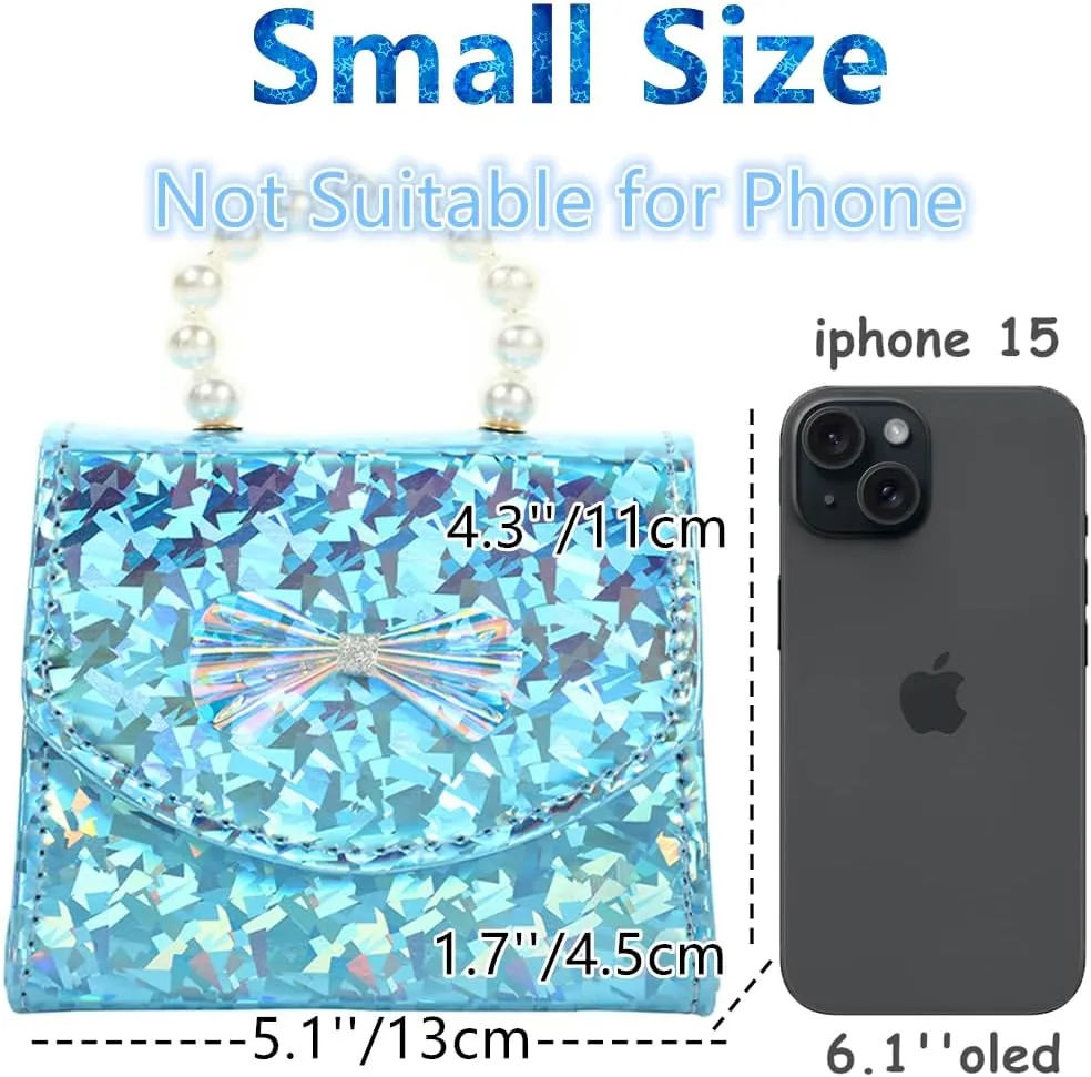 Toddler Elegant Mini Purse for Little Girls Shiny Handbag with Pearl Handle Cute Shoulder Bag for Kids