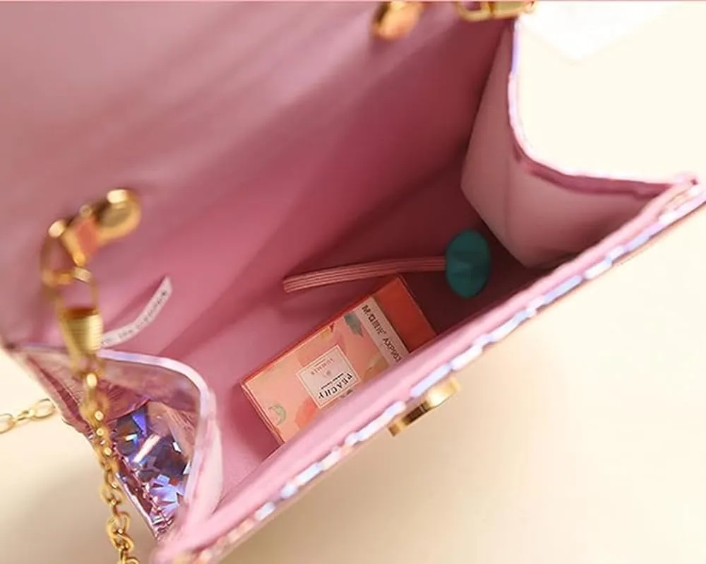 Toddler Elegant Mini Purse for Little Girls Shiny Handbag with Pearl Handle Cute Shoulder Bag for Kids