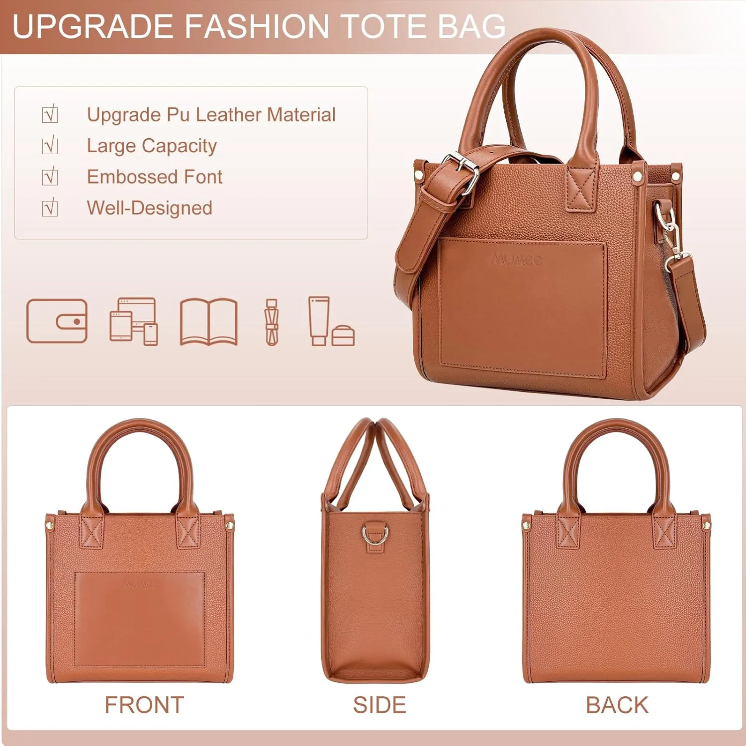 Tote Bag For Women The Leather Tote Bag with Zipper Boho Bags Shoulder Handbags for Work, Travel, Office