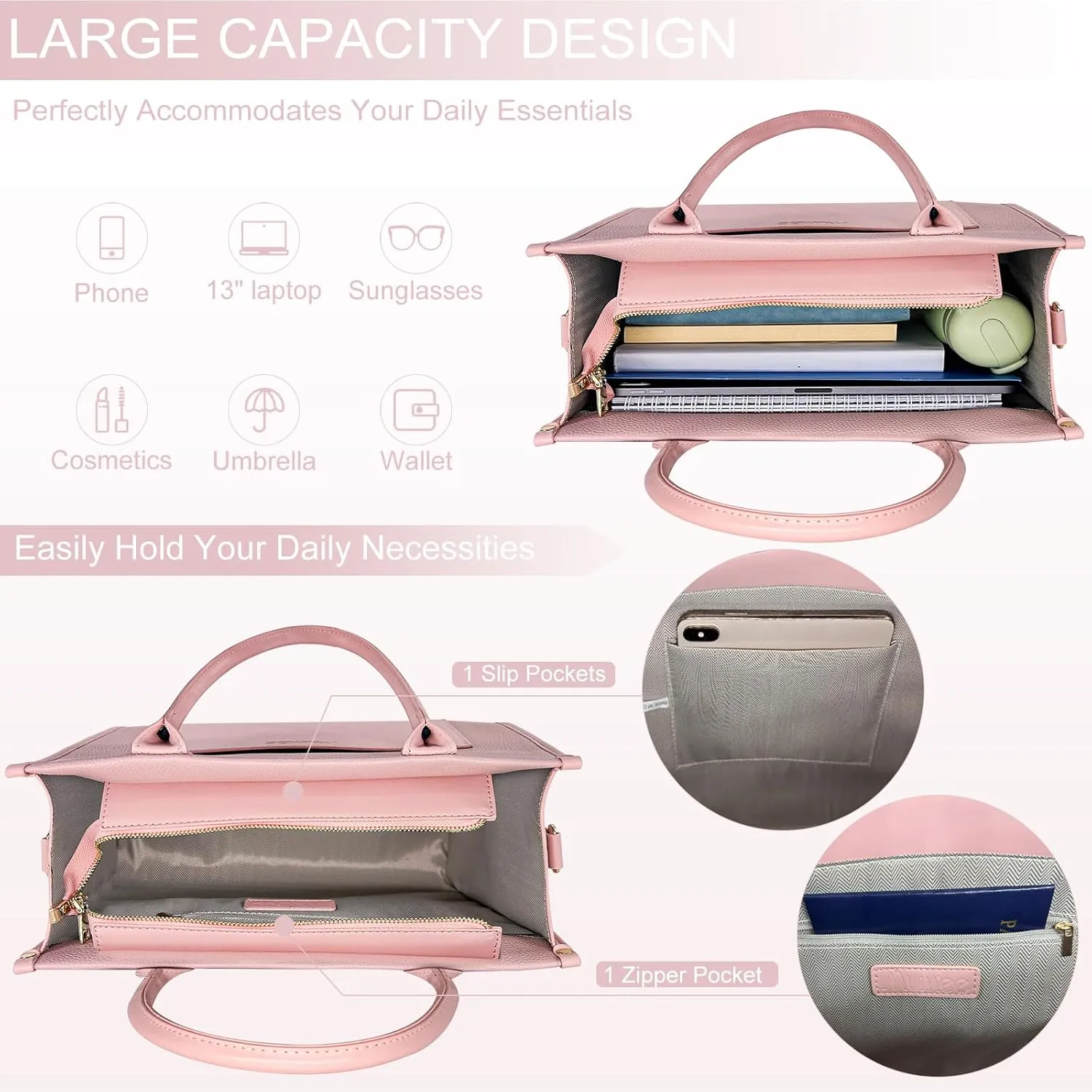 Tote Bag For Women The Leather Tote Bag with Zipper Boho Bags Shoulder Handbags for Work, Travel, Office