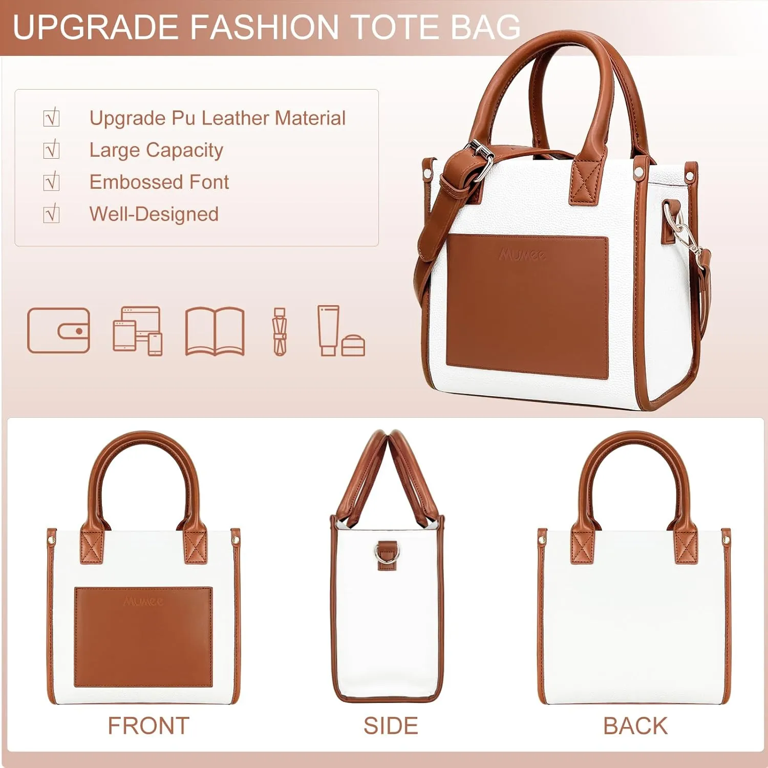 Tote Bag For Women The Leather Tote Bag with Zipper Boho Bags Shoulder Handbags for Work, Travel, Office