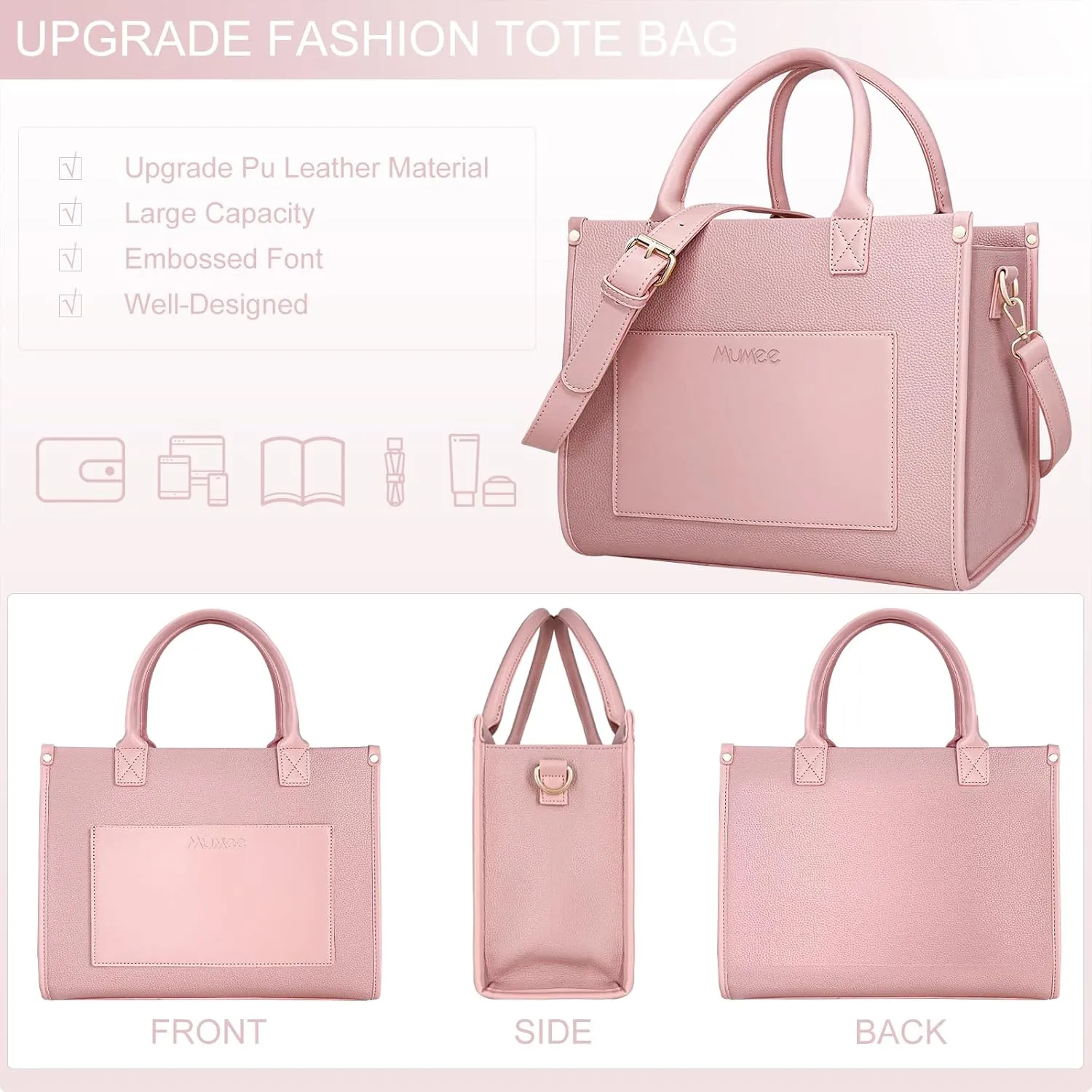 Tote Bag For Women The Leather Tote Bag with Zipper Boho Bags Shoulder Handbags for Work, Travel, Office