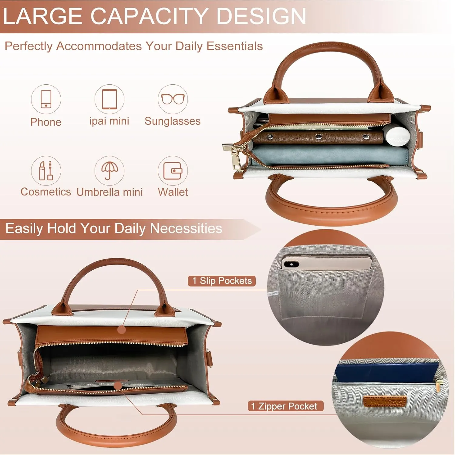 Tote Bag For Women The Leather Tote Bag with Zipper Boho Bags Shoulder Handbags for Work, Travel, Office