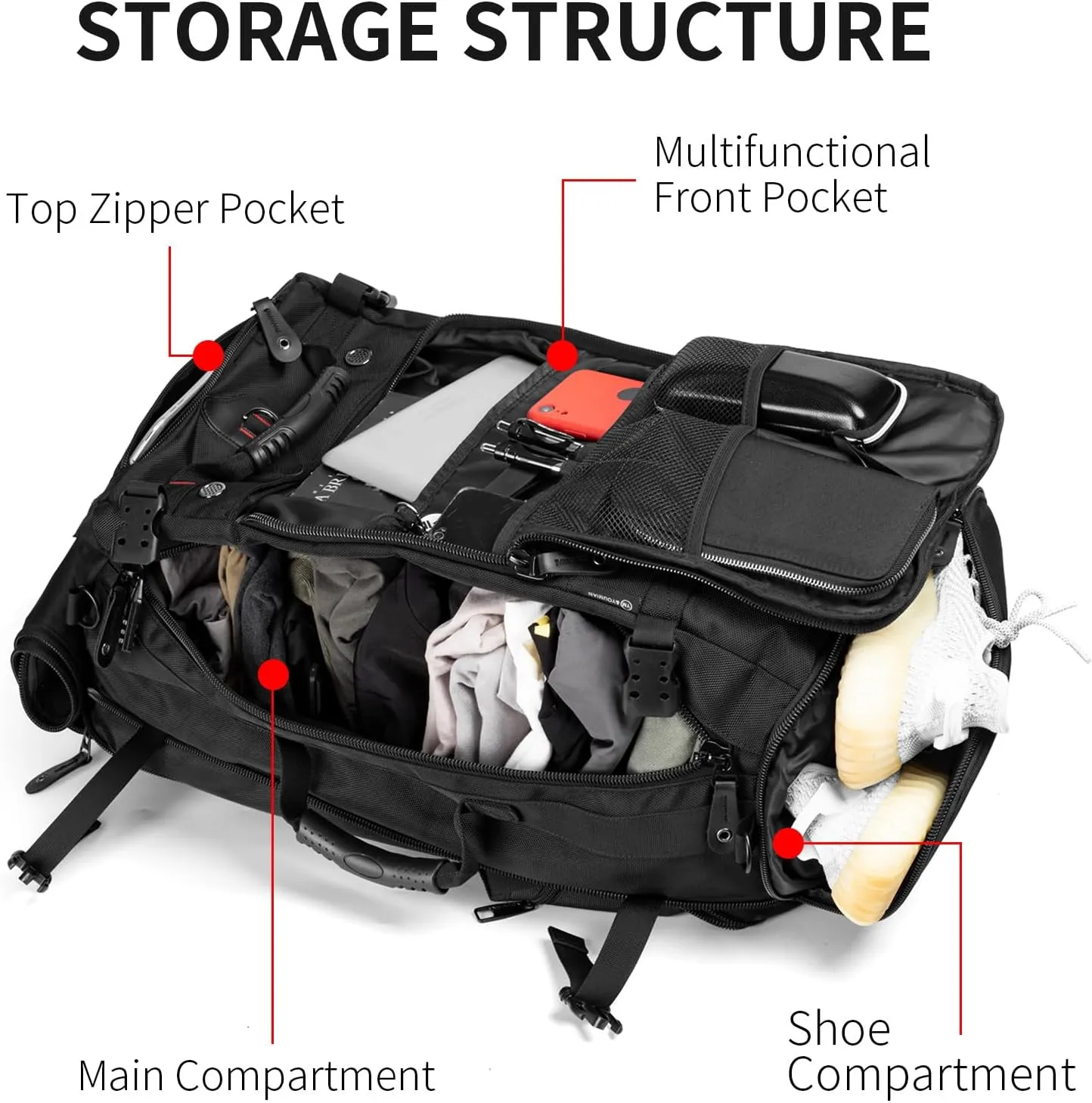 Travel Backpack Carry On Backpack Durable Convertible Duffle Bag Fit for 15.6 Inch Laptop for Men and Women hiking airplane shoes bag extendable three way uses multiple