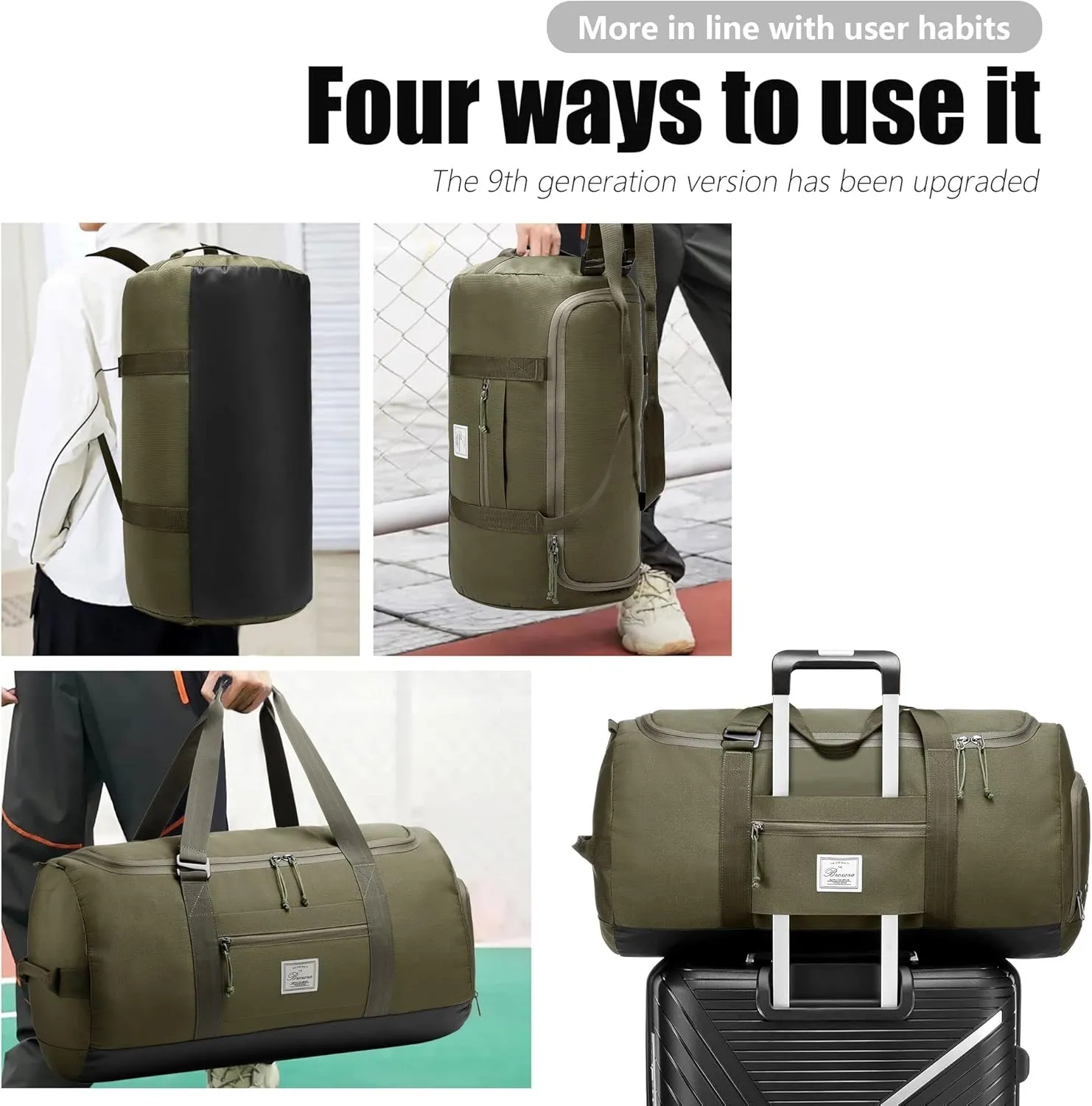 Travel Duffle Bag for Men 65L Large Size Traveling Duffel Bag Weekender Overnight with Shoes Compartment Multifunctional Sports Gym Bags (Green)