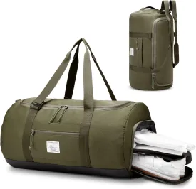 Travel Duffle Bag for Men 65L Large Size Traveling Duffel Bag Weekender Overnight with Shoes Compartment Multifunctional Sports Gym Bags (Green)