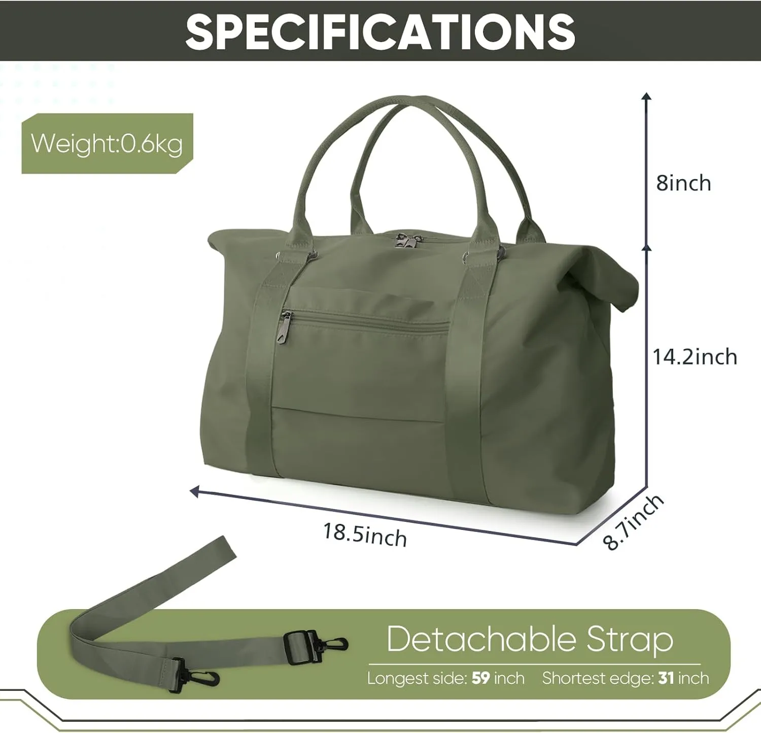 Travel Duffle Bag, Weekender Travel Bag Men Small Gym Bag for Women, Hospital Bag for Labor and Delivery, Overnight Bag Luggage Bag with Trolley Sleeve, Airplane Travel Essentials for Flying(Green)