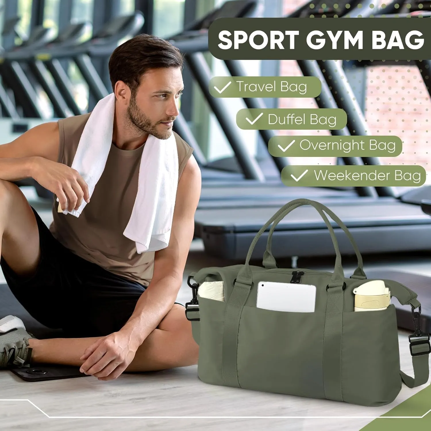 Travel Duffle Bag, Weekender Travel Bag Men Small Gym Bag for Women, Hospital Bag for Labor and Delivery, Overnight Bag Luggage Bag with Trolley Sleeve, Airplane Travel Essentials for Flying(Green)